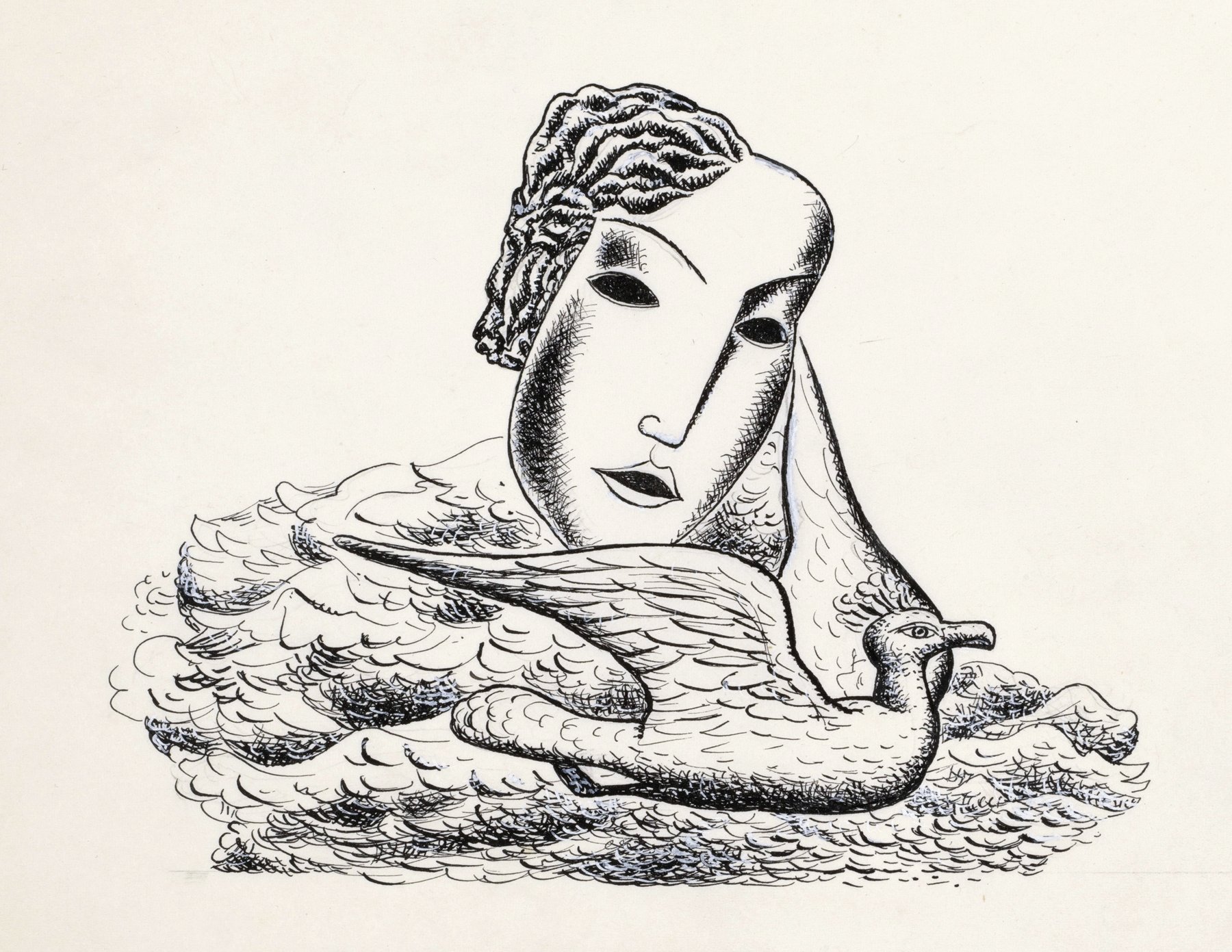Vrouwenkop met vogel (schets) (1935)