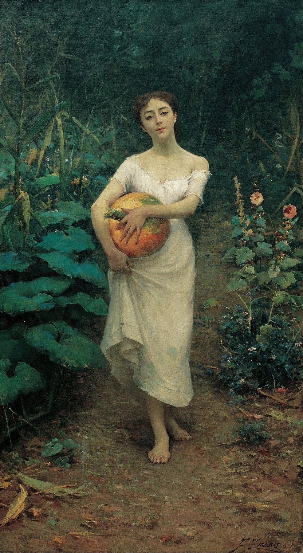 Young Girl Carrying a Pumpkin (1889)