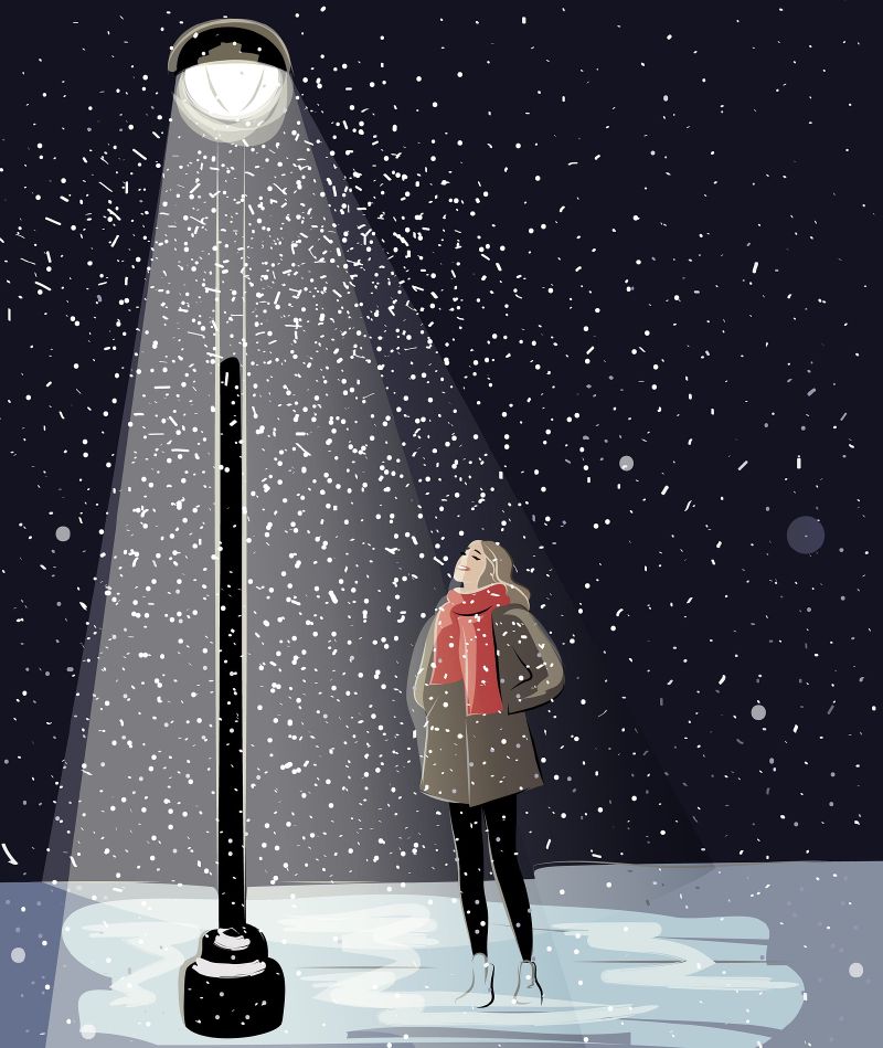 Winter Girl Snowfall Lamp