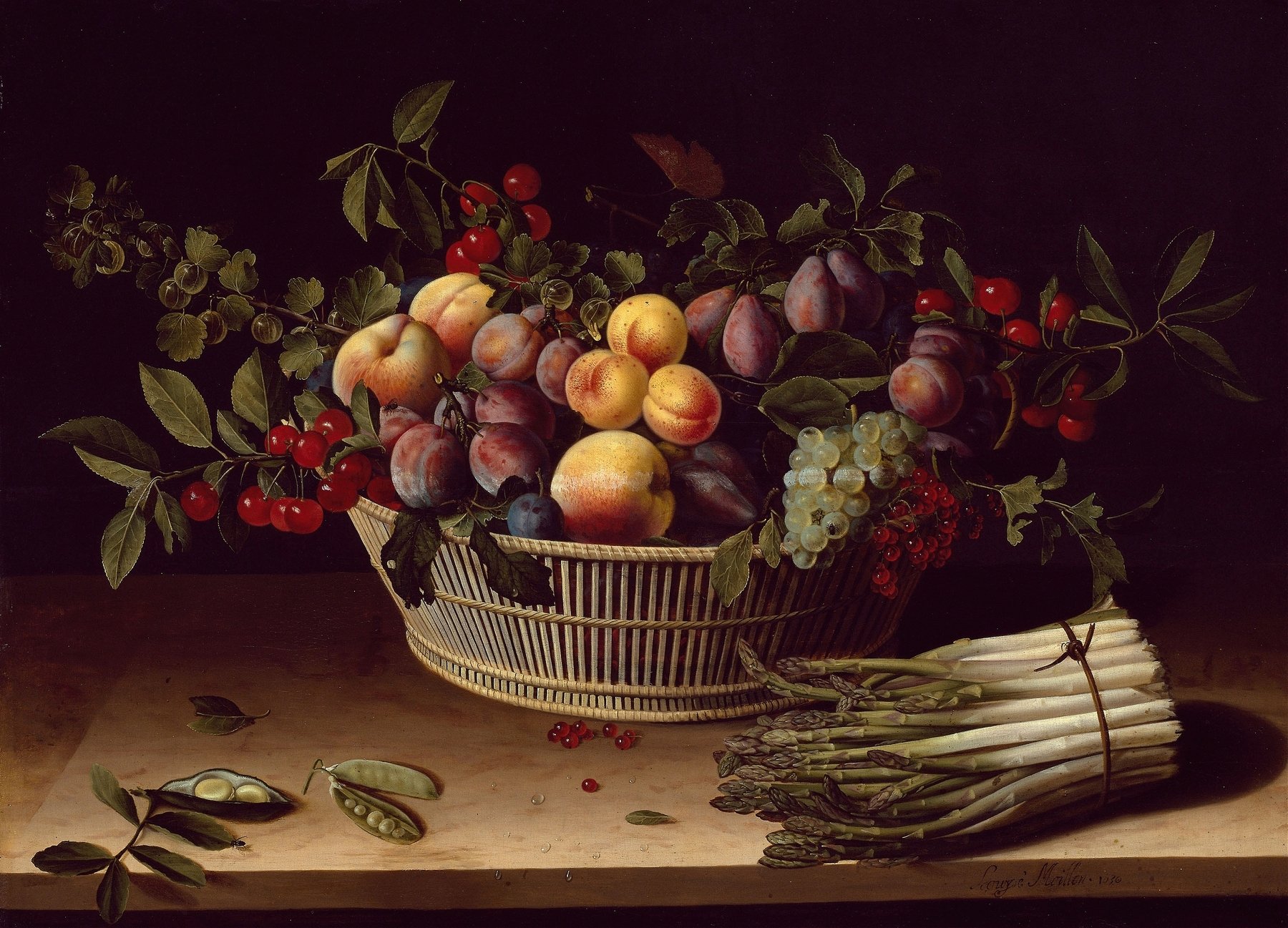 Still Life with a Basket of Fruit and a Bunch of Asparagus (1630)