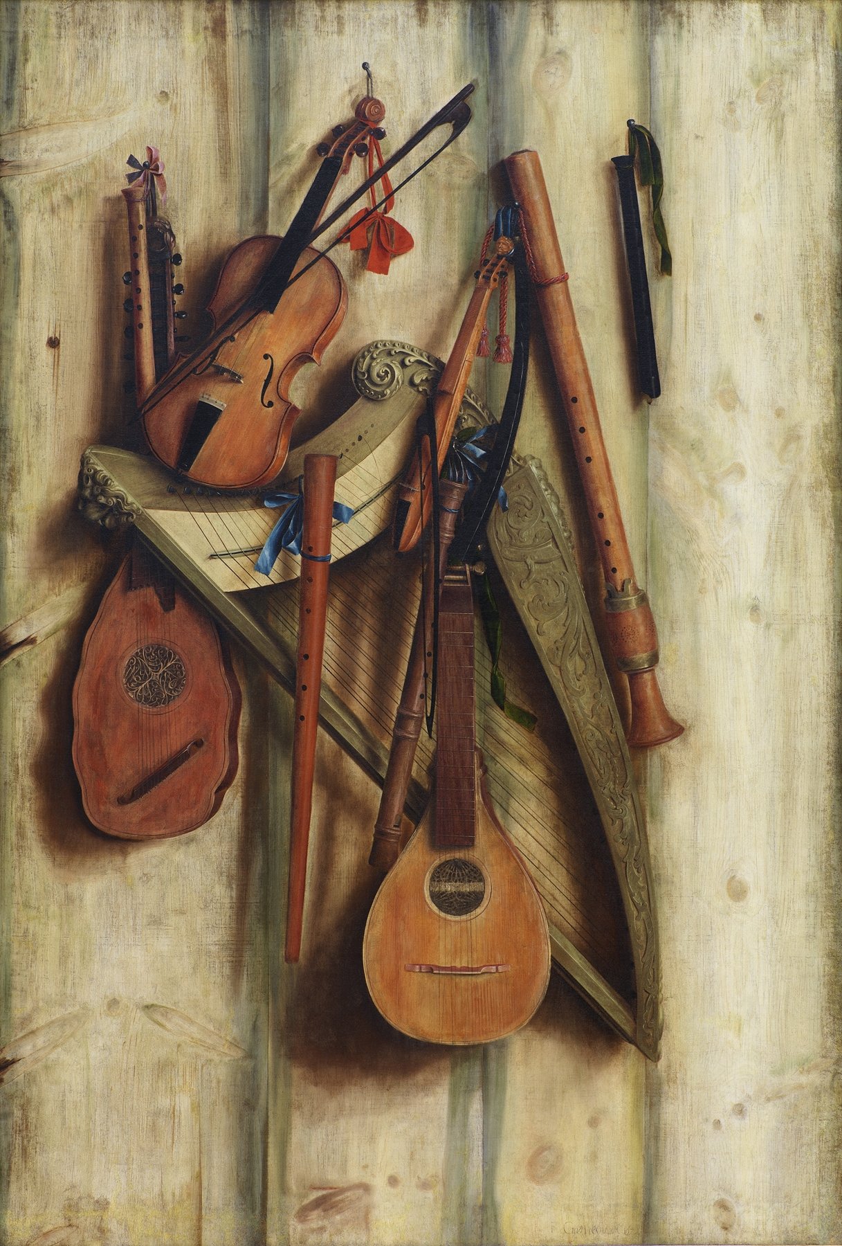 Board Partition With Musical Instruments. Trompe L’oeil (1672)