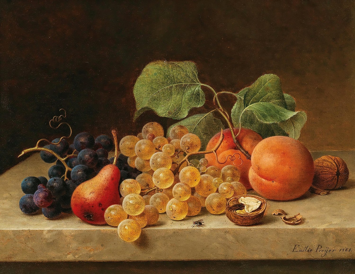 Still Life with Grapes, Peaches, a Pear and Nuts (1869)