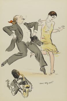 Homme au catogan rouge et femme à la robe jaune dansant (1927)